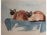 Item 108 Hilde's Siamese Cats, 12 by 16, Watercolor, 1988