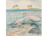Item 21 Manatees in Blue Spring, 6 by 6, watercolor, 1989